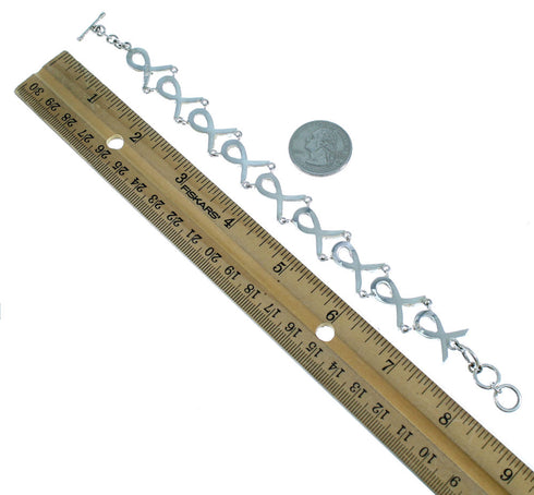 Pink Shell Inlay Sterling Silver Ribbon Link Bracelet EX28043